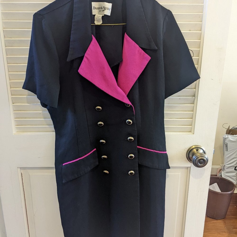 Women's Dress, by Danny & Nicole, Size 12petite, Black w pink trim, short sleeve